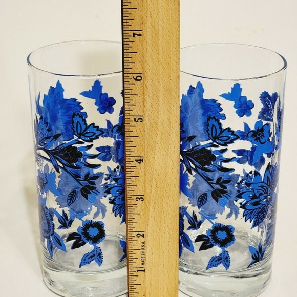 (4) Lot Royal Norfolk Royal Blue Navy Blue White Floral Tall Drinking Glasses - Picture 3 of 16
